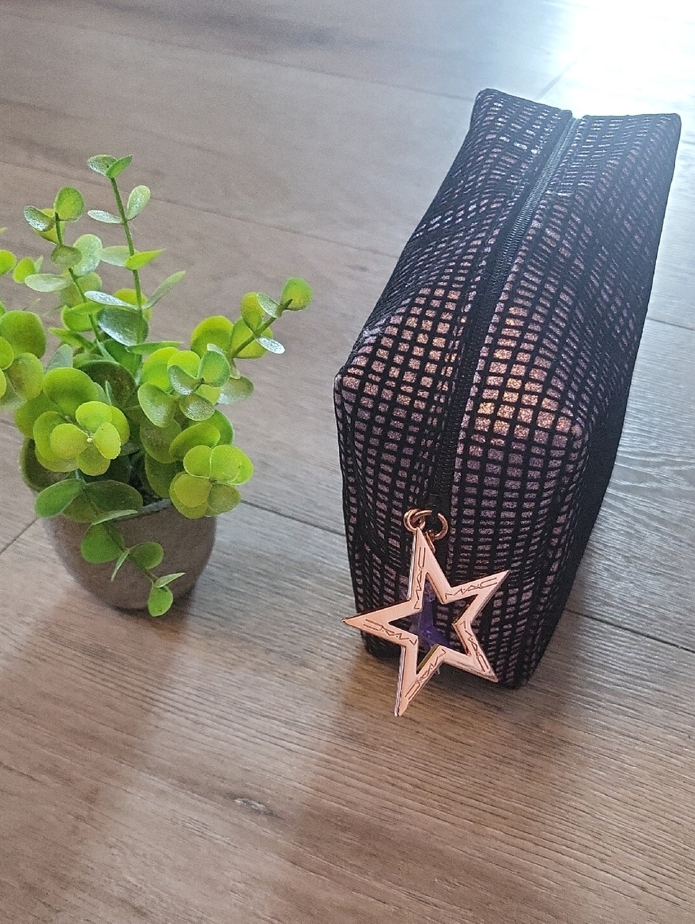 M.A.C Cosmetics Black and Silver Sparkle Cosmetic Pouch l Free Item